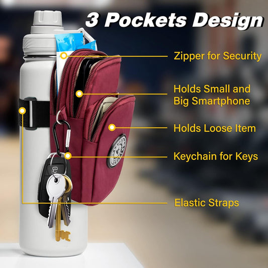 Gym Water Caddy with Phone Holder, Water Bottle Sleeve Bag with Pocket for Cards, Keys, Wallet, Gym Bottle Accessories for Men Women