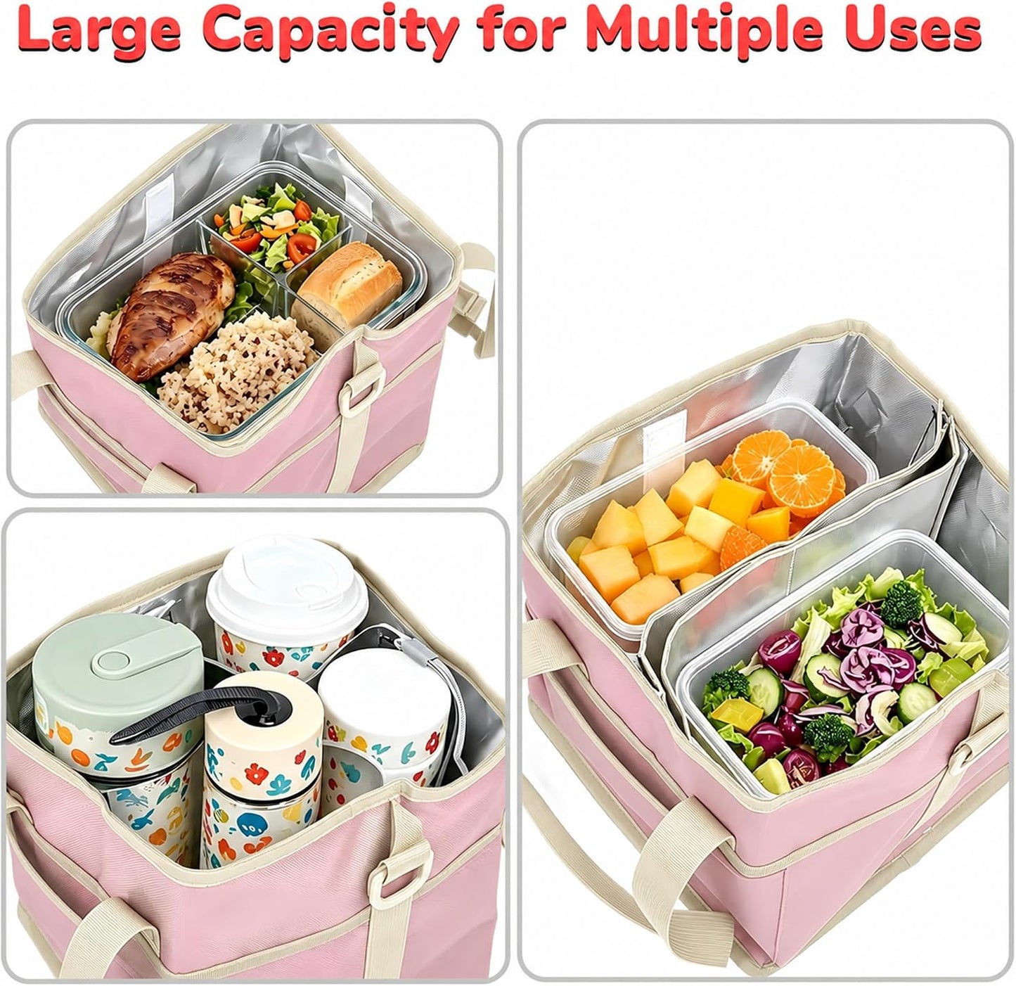Drink Carrier Bag 4 Cup Holder, Reusable Beverage Carrier | No-Spill Insulated Adjustable Strap 4 Compartment Water Bottle Holder with Dividers for Delivery, Car Travel, Coffee & Drinks