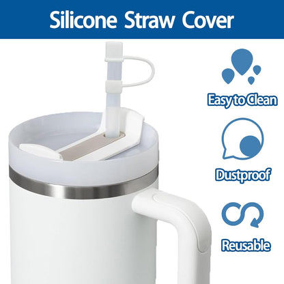 6PCS Silicone Straw Covers Cap Compatible with Stanley Cup 30&40oz Tumbler with Handle 10mm Straw Toppers，Straw Tips Lids Dust-Proof Reusable for Stanley Cup Accessories (White)