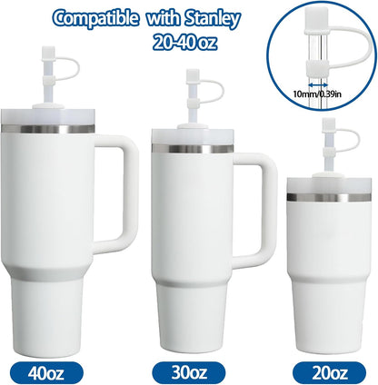 6PCS Silicone Straw Covers Cap Compatible with Stanley Cup 30&40oz Tumbler with Handle 10mm Straw Toppers，Straw Tips Lids Dust-Proof Reusable for Stanley Cup Accessories (White)