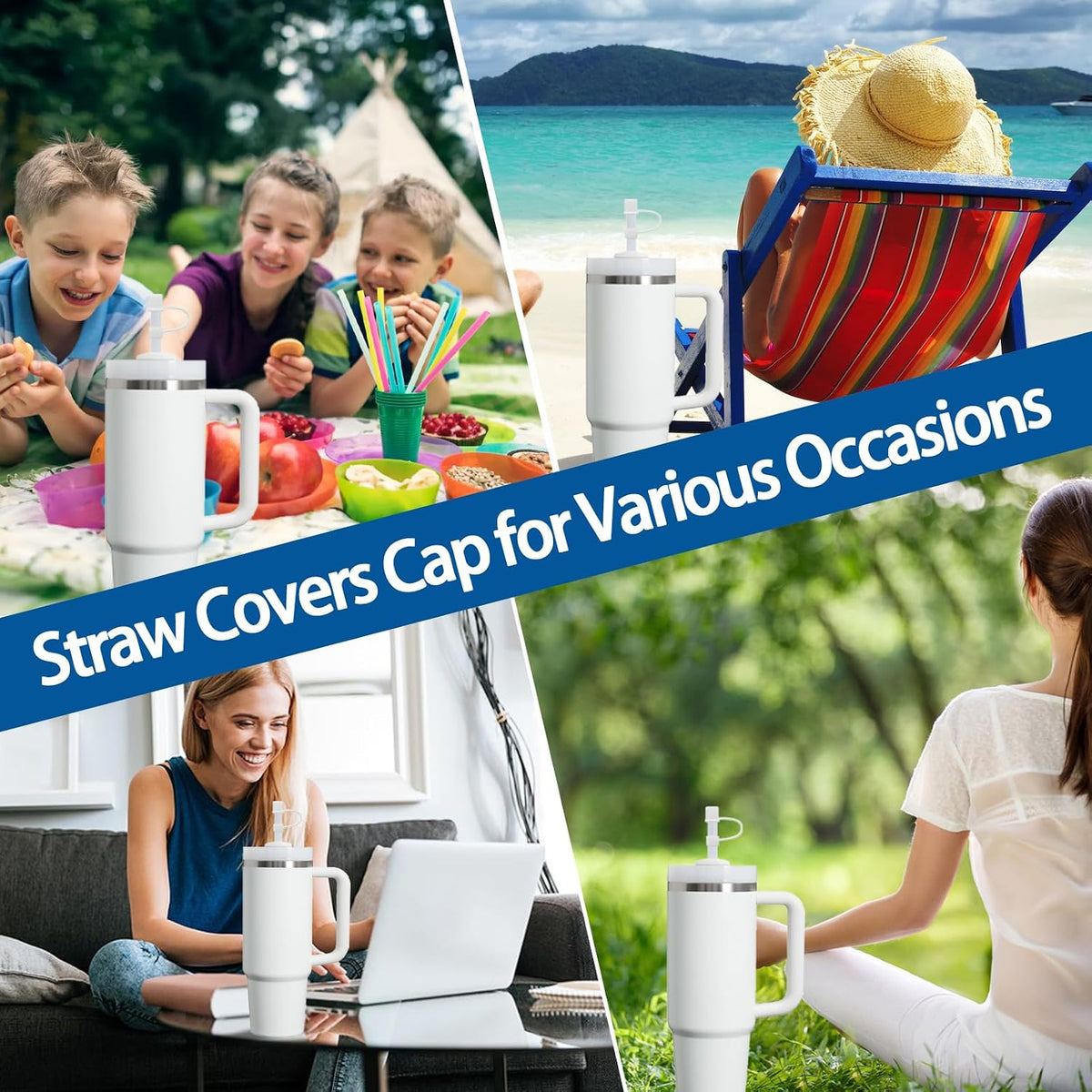 6PCS Silicone Straw Covers Cap Compatible with Stanley Cup 30&40oz Tumbler with Handle 10mm Straw Toppers，Straw Tips Lids Dust-Proof Reusable for Stanley Cup Accessories (White)