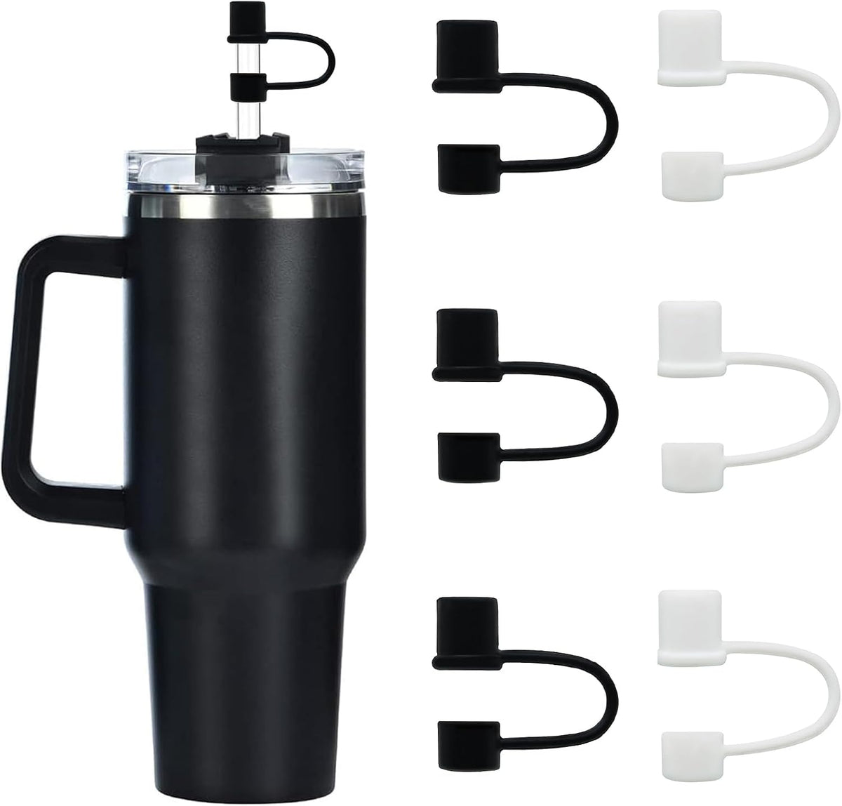 6PCS Silicone Straw Covers Cap Compatible with Stanley Cup 30&40oz Tumbler with Handle 10mm Straw Toppers，Straw Tips Lids Dust-Proof Reusable for Stanley Cup Accessories (White)