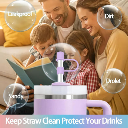 6PCS Silicone Straw Covers Cap Compatible with Stanley Cup 30&40oz Tumbler with Handle 10mm Straw Toppers，Straw Tips Lids Dust-Proof Reusable for Stanley Cup Accessories (White)