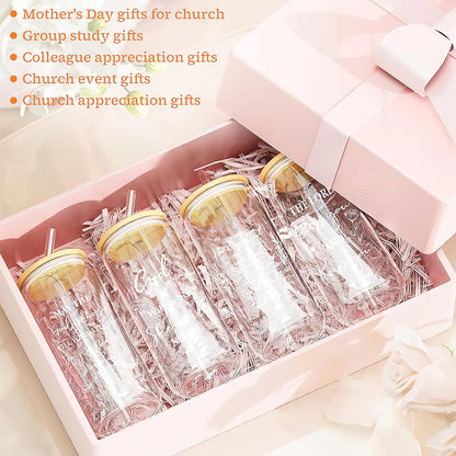 12 Set Christian Gifts Bulk 16oz Can Shaped Glass Cup with Lids Straws