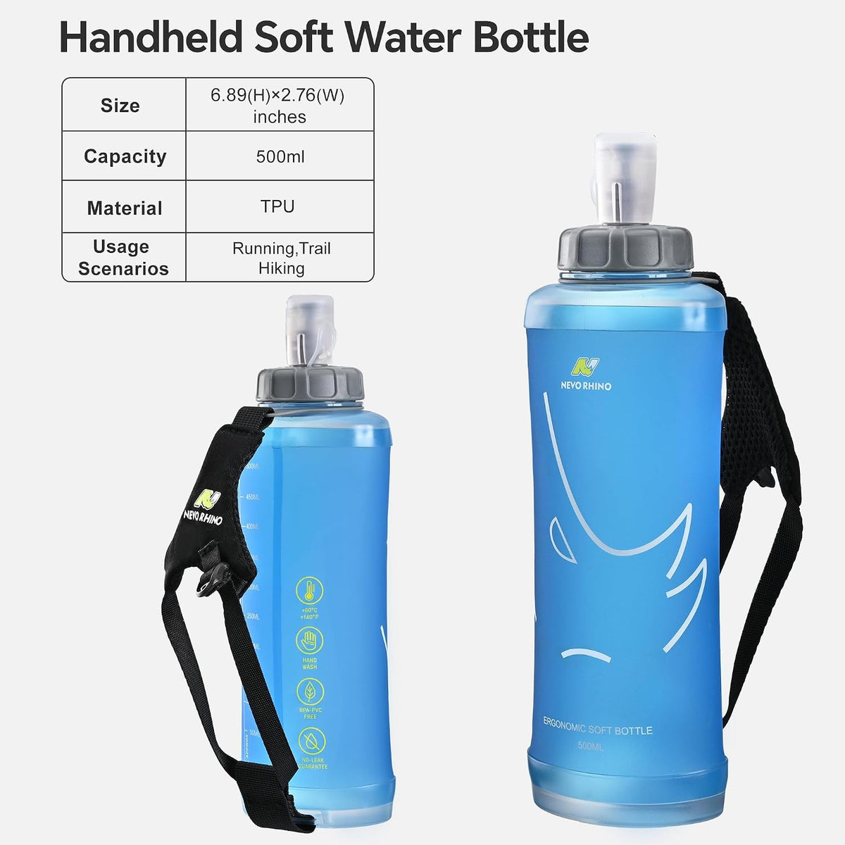 17oz/500ml Running Water Bottle Handheld with Adjustable Strap