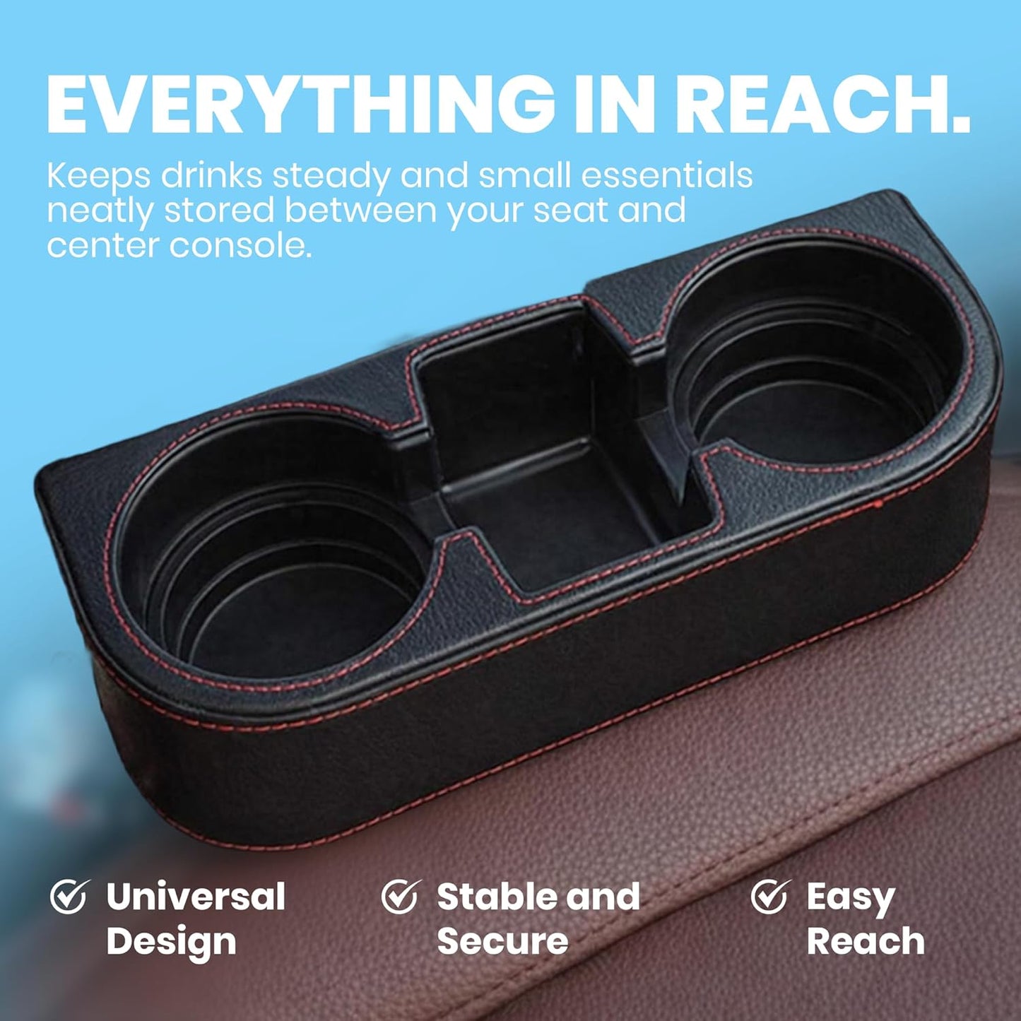 Car Console Side Seat Gap Organizer with Cup Holder, Black | Front Seat Organizer, Console Side Pocket, Cell Phone Holder, Coin Bucket, Car Storage Box, Universal Fits, Easy Installation