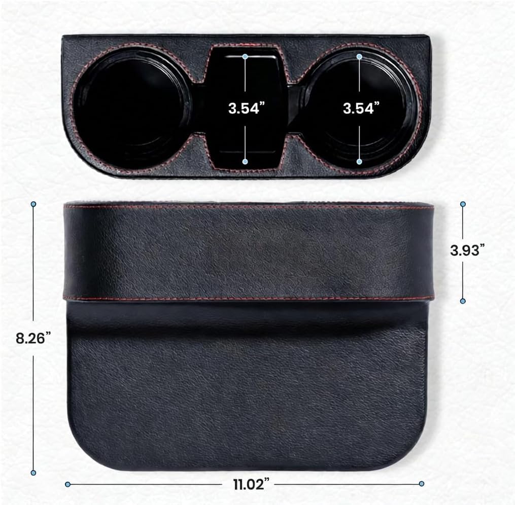 Car Console Side Seat Gap Organizer with Cup Holder, Black | Front Seat Organizer, Console Side Pocket, Cell Phone Holder, Coin Bucket, Car Storage Box, Universal Fits, Easy Installation