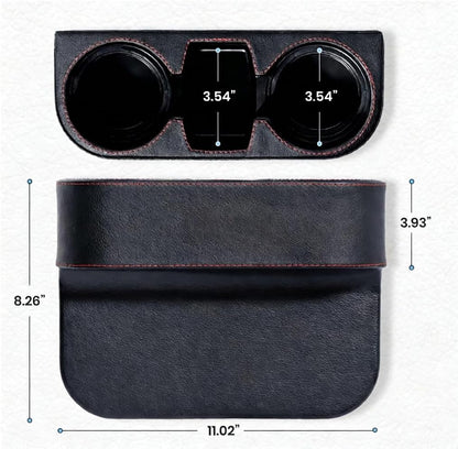 Car Console Side Seat Gap Organizer with Cup Holder, Black | Front Seat Organizer, Console Side Pocket, Cell Phone Holder, Coin Bucket, Car Storage Box, Universal Fits, Easy Installation