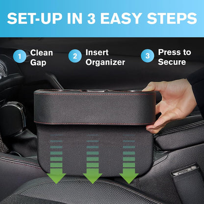 Car Console Side Seat Gap Organizer with Cup Holder, Black | Front Seat Organizer, Console Side Pocket, Cell Phone Holder, Coin Bucket, Car Storage Box, Universal Fits, Easy Installation