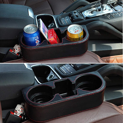 Car Console Side Seat Gap Organizer with Cup Holder, Black | Front Seat Organizer, Console Side Pocket, Cell Phone Holder, Coin Bucket, Car Storage Box, Universal Fits, Easy Installation