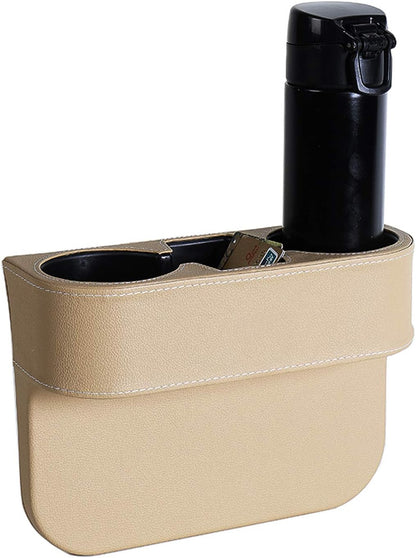 Car Console Side Seat Gap Organizer with Cup Holder, Black | Front Seat Organizer, Console Side Pocket, Cell Phone Holder, Coin Bucket, Car Storage Box, Universal Fits, Easy Installation