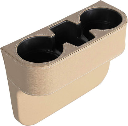Car Console Side Seat Gap Organizer with Cup Holder, Black | Front Seat Organizer, Console Side Pocket, Cell Phone Holder, Coin Bucket, Car Storage Box, Universal Fits, Easy Installation