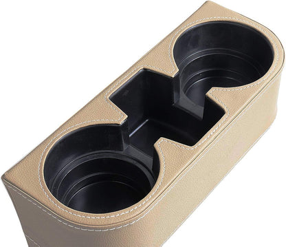 Car Console Side Seat Gap Organizer with Cup Holder, Black | Front Seat Organizer, Console Side Pocket, Cell Phone Holder, Coin Bucket, Car Storage Box, Universal Fits, Easy Installation
