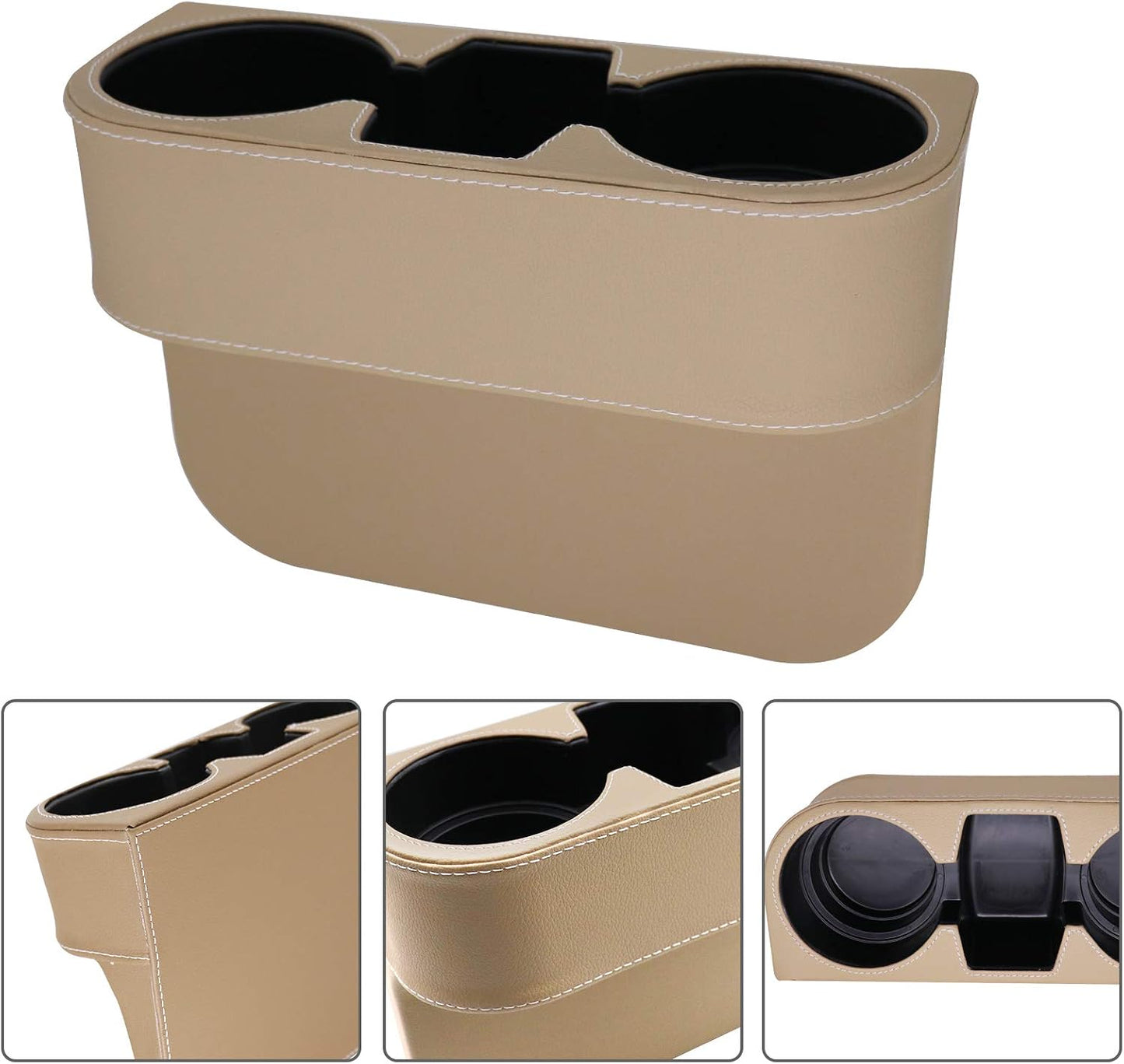 Car Console Side Seat Gap Organizer with Cup Holder, Black | Front Seat Organizer, Console Side Pocket, Cell Phone Holder, Coin Bucket, Car Storage Box, Universal Fits, Easy Installation