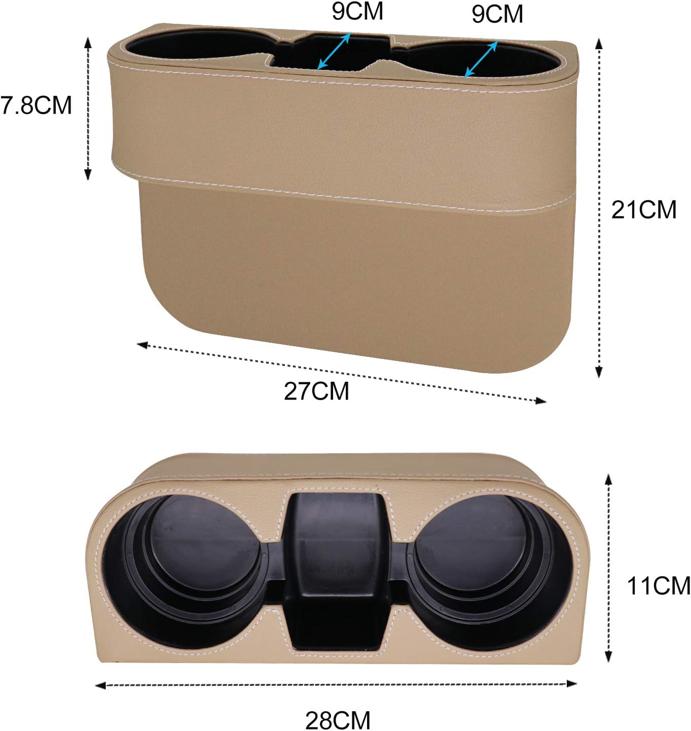 Car Console Side Seat Gap Organizer with Cup Holder, Black | Front Seat Organizer, Console Side Pocket, Cell Phone Holder, Coin Bucket, Car Storage Box, Universal Fits, Easy Installation