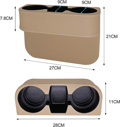 Car Console Side Seat Gap Organizer with Cup Holder, Black | Front Seat Organizer, Console Side Pocket, Cell Phone Holder, Coin Bucket, Car Storage Box, Universal Fits, Easy Installation