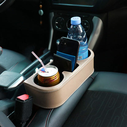 Car Console Side Seat Gap Organizer with Cup Holder, Black | Front Seat Organizer, Console Side Pocket, Cell Phone Holder, Coin Bucket, Car Storage Box, Universal Fits, Easy Installation