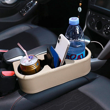 Car Console Side Seat Gap Organizer with Cup Holder, Black | Front Seat Organizer, Console Side Pocket, Cell Phone Holder, Coin Bucket, Car Storage Box, Universal Fits, Easy Installation