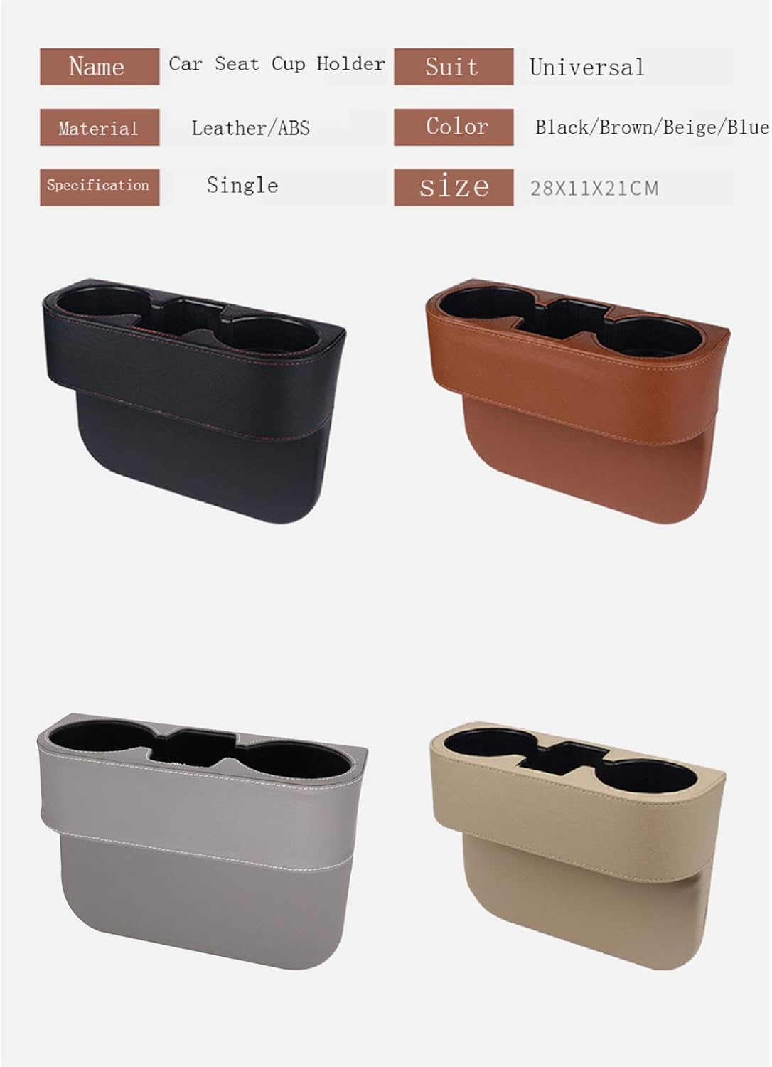 Car Console Side Seat Gap Organizer with Cup Holder, Black | Front Seat Organizer, Console Side Pocket, Cell Phone Holder, Coin Bucket, Car Storage Box, Universal Fits, Easy Installation