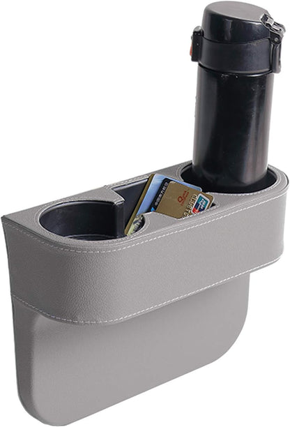 Car Console Side Seat Gap Organizer with Cup Holder, Black | Front Seat Organizer, Console Side Pocket, Cell Phone Holder, Coin Bucket, Car Storage Box, Universal Fits, Easy Installation