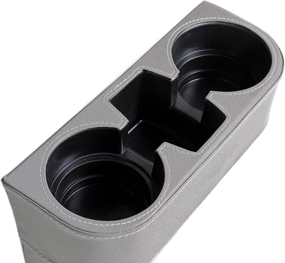 Car Console Side Seat Gap Organizer with Cup Holder, Black | Front Seat Organizer, Console Side Pocket, Cell Phone Holder, Coin Bucket, Car Storage Box, Universal Fits, Easy Installation