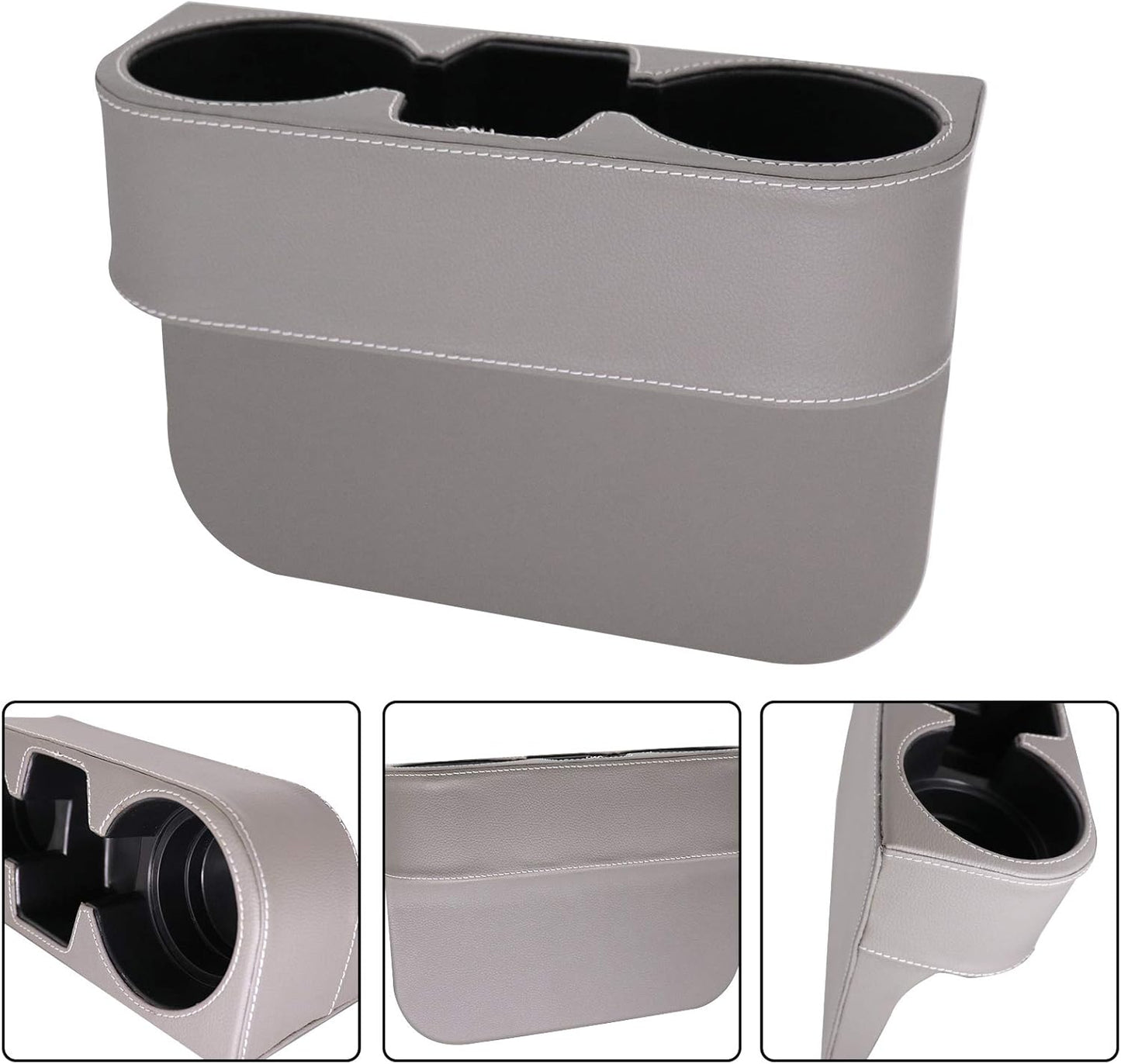 Car Console Side Seat Gap Organizer with Cup Holder, Black | Front Seat Organizer, Console Side Pocket, Cell Phone Holder, Coin Bucket, Car Storage Box, Universal Fits, Easy Installation