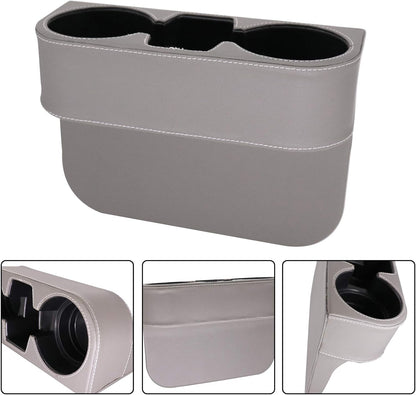 Car Console Side Seat Gap Organizer with Cup Holder, Black | Front Seat Organizer, Console Side Pocket, Cell Phone Holder, Coin Bucket, Car Storage Box, Universal Fits, Easy Installation