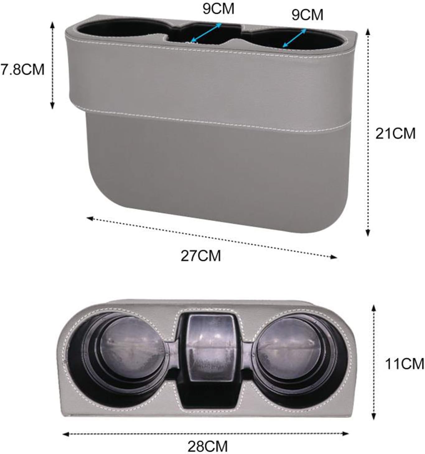 Car Console Side Seat Gap Organizer with Cup Holder, Black | Front Seat Organizer, Console Side Pocket, Cell Phone Holder, Coin Bucket, Car Storage Box, Universal Fits, Easy Installation