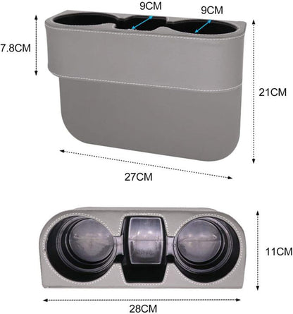 Car Console Side Seat Gap Organizer with Cup Holder, Black | Front Seat Organizer, Console Side Pocket, Cell Phone Holder, Coin Bucket, Car Storage Box, Universal Fits, Easy Installation