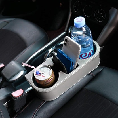 Car Console Side Seat Gap Organizer with Cup Holder, Black | Front Seat Organizer, Console Side Pocket, Cell Phone Holder, Coin Bucket, Car Storage Box, Universal Fits, Easy Installation
