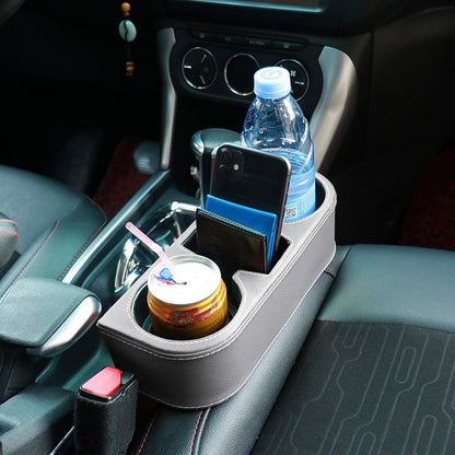 Car Console Side Seat Gap Organizer with Cup Holder, Black | Front Seat Organizer, Console Side Pocket, Cell Phone Holder, Coin Bucket, Car Storage Box, Universal Fits, Easy Installation