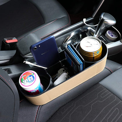 Car Console Side Seat Gap Organizer with Cup Holder, Black | Front Seat Organizer, Console Side Pocket, Cell Phone Holder, Coin Bucket, Car Storage Box, Universal Fits, Easy Installation