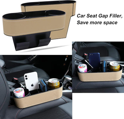 Car Console Side Seat Gap Organizer with Cup Holder, Black | Front Seat Organizer, Console Side Pocket, Cell Phone Holder, Coin Bucket, Car Storage Box, Universal Fits, Easy Installation