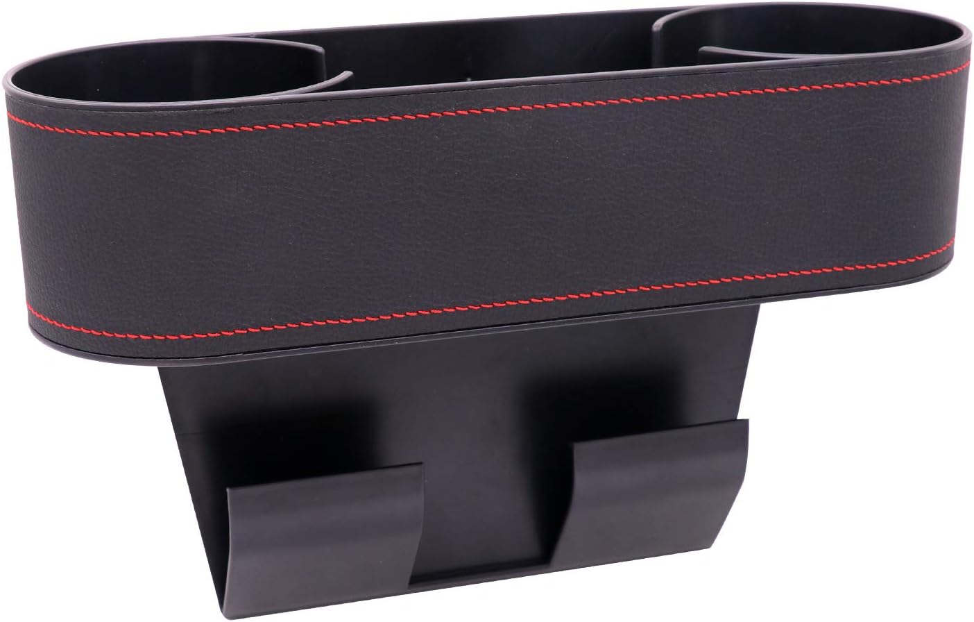 Car Console Side Seat Gap Organizer with Cup Holder, Black | Front Seat Organizer, Console Side Pocket, Cell Phone Holder, Coin Bucket, Car Storage Box, Universal Fits, Easy Installation