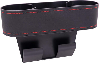 Car Console Side Seat Gap Organizer with Cup Holder, Black | Front Seat Organizer, Console Side Pocket, Cell Phone Holder, Coin Bucket, Car Storage Box, Universal Fits, Easy Installation