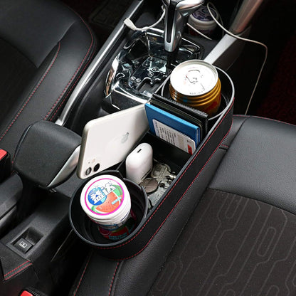 Car Console Side Seat Gap Organizer with Cup Holder, Black | Front Seat Organizer, Console Side Pocket, Cell Phone Holder, Coin Bucket, Car Storage Box, Universal Fits, Easy Installation