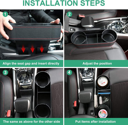 Car Console Side Seat Gap Organizer with Cup Holder, Black | Front Seat Organizer, Console Side Pocket, Cell Phone Holder, Coin Bucket, Car Storage Box, Universal Fits, Easy Installation