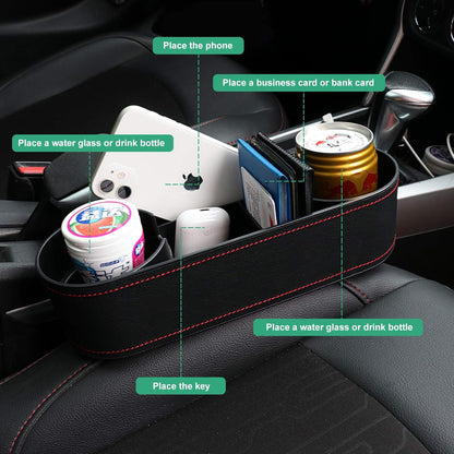 Car Console Side Seat Gap Organizer with Cup Holder, Black | Front Seat Organizer, Console Side Pocket, Cell Phone Holder, Coin Bucket, Car Storage Box, Universal Fits, Easy Installation