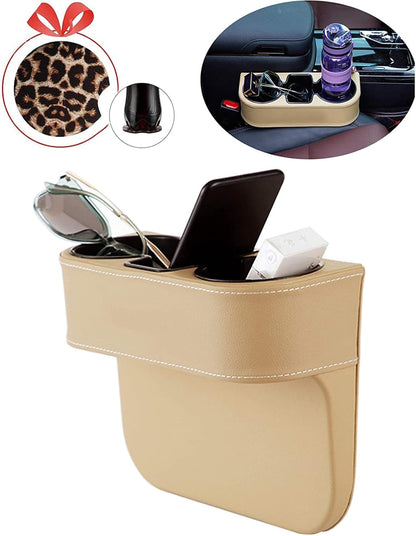 Car Console Side Seat Gap Organizer with Cup Holder, Black | Front Seat Organizer, Console Side Pocket, Cell Phone Holder, Coin Bucket, Car Storage Box, Universal Fits, Easy Installation