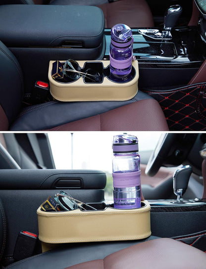 Car Console Side Seat Gap Organizer with Cup Holder, Black | Front Seat Organizer, Console Side Pocket, Cell Phone Holder, Coin Bucket, Car Storage Box, Universal Fits, Easy Installation