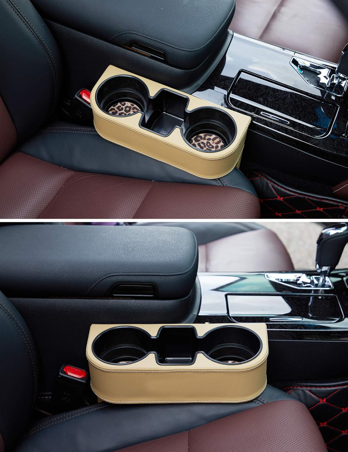 Car Console Side Seat Gap Organizer with Cup Holder, Black | Front Seat Organizer, Console Side Pocket, Cell Phone Holder, Coin Bucket, Car Storage Box, Universal Fits, Easy Installation