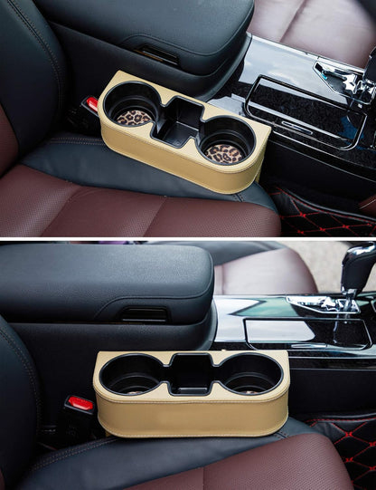 Car Console Side Seat Gap Organizer with Cup Holder, Black | Front Seat Organizer, Console Side Pocket, Cell Phone Holder, Coin Bucket, Car Storage Box, Universal Fits, Easy Installation