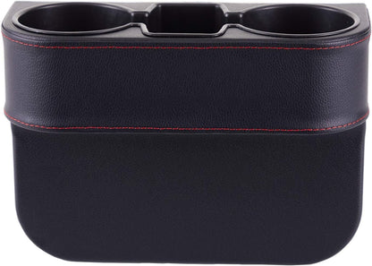 Car Console Side Seat Gap Organizer with Cup Holder, Black | Front Seat Organizer, Console Side Pocket, Cell Phone Holder, Coin Bucket, Car Storage Box, Universal Fits, Easy Installation