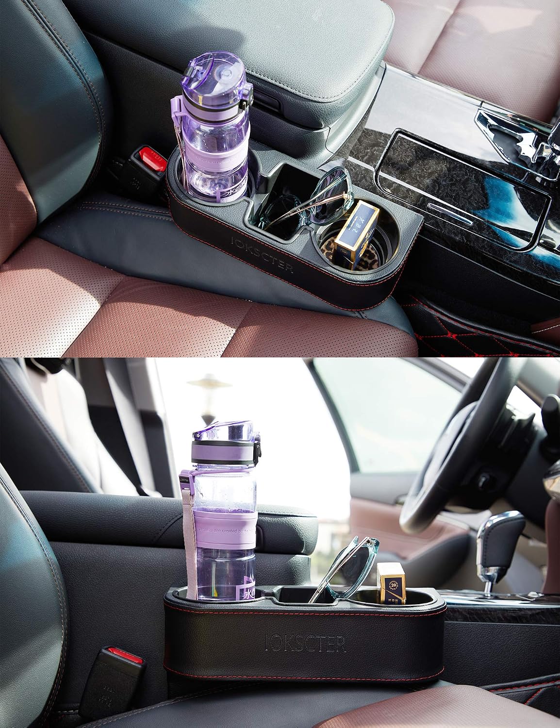 Car Console Side Seat Gap Organizer with Cup Holder, Black | Front Seat Organizer, Console Side Pocket, Cell Phone Holder, Coin Bucket, Car Storage Box, Universal Fits, Easy Installation