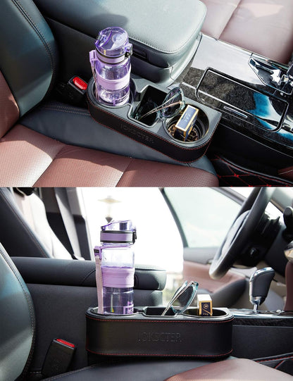Car Console Side Seat Gap Organizer with Cup Holder, Black | Front Seat Organizer, Console Side Pocket, Cell Phone Holder, Coin Bucket, Car Storage Box, Universal Fits, Easy Installation