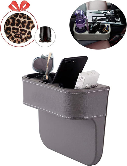 Car Console Side Seat Gap Organizer with Cup Holder, Black | Front Seat Organizer, Console Side Pocket, Cell Phone Holder, Coin Bucket, Car Storage Box, Universal Fits, Easy Installation