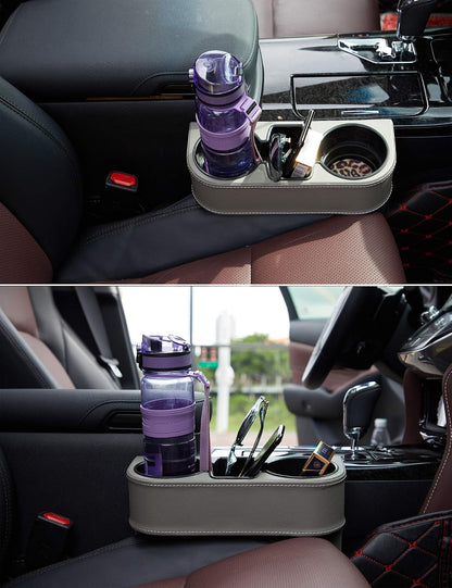 Car Console Side Seat Gap Organizer with Cup Holder, Black | Front Seat Organizer, Console Side Pocket, Cell Phone Holder, Coin Bucket, Car Storage Box, Universal Fits, Easy Installation