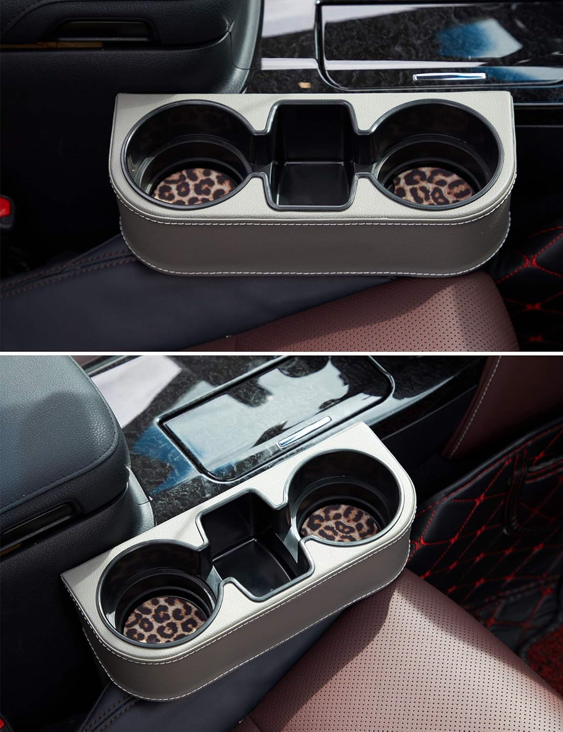Car Console Side Seat Gap Organizer with Cup Holder, Black | Front Seat Organizer, Console Side Pocket, Cell Phone Holder, Coin Bucket, Car Storage Box, Universal Fits, Easy Installation