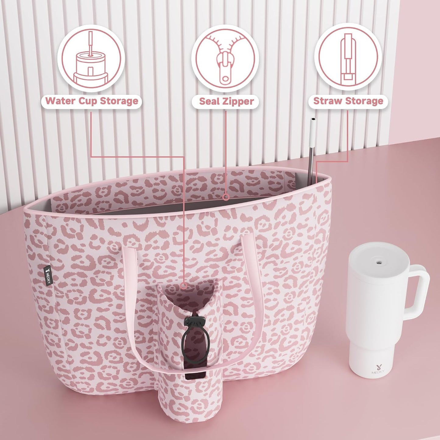 15L Womens Utility Tote Bag with Zipper for 40 oz Tumbler with Handle | Water Bottle Carrier Holder for Ladies Girls, 40 oz Tumbler Accessories for Travel Sports Gym Work Yoga, Straw Storage