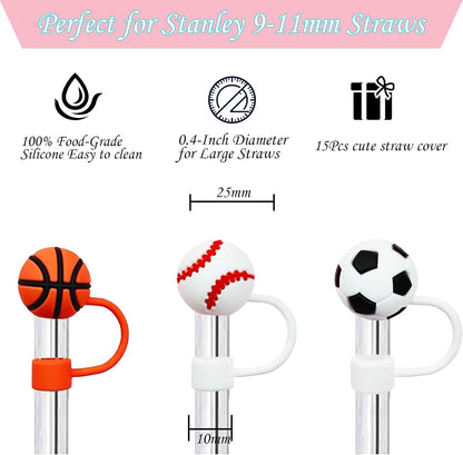 15Pcs Straw Toppers for Stanley Cup, Silicone 10mm Straw Cover